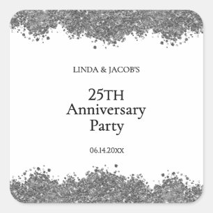 25. Hochzeitstag Silber-Faux-Glitter Quadratischer Aufkleber