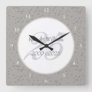 25. Hochzeitstag Silber Stardust Konfetti Quadratische Wanduhr