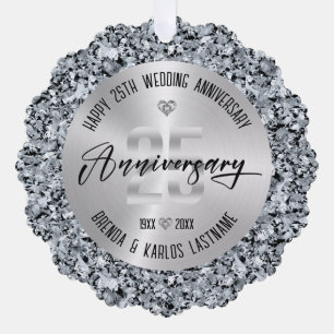 25. Hochzeitstag Silber und Diamanten Ornament Karte