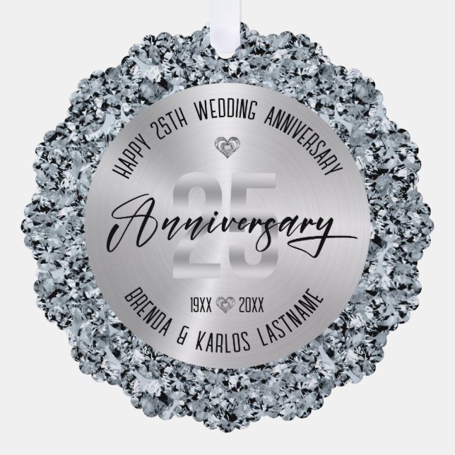 25. Hochzeitstag Silber und Diamanten Ornament Karte (Vorderseite)
