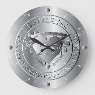25. Hochzeitstag Silberherz Große Wanduhr