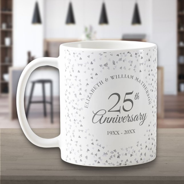 25. Hochzeitstag Silberherz Kaffeetasse (25th Wedding Anniversary Silver Hearts Coffee Mug)