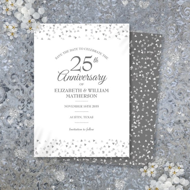 25. Hochzeitstag Silberne Liebe Herz Save The Date (25th Wedding Anniversary Silver Love Hearts Save The Date)