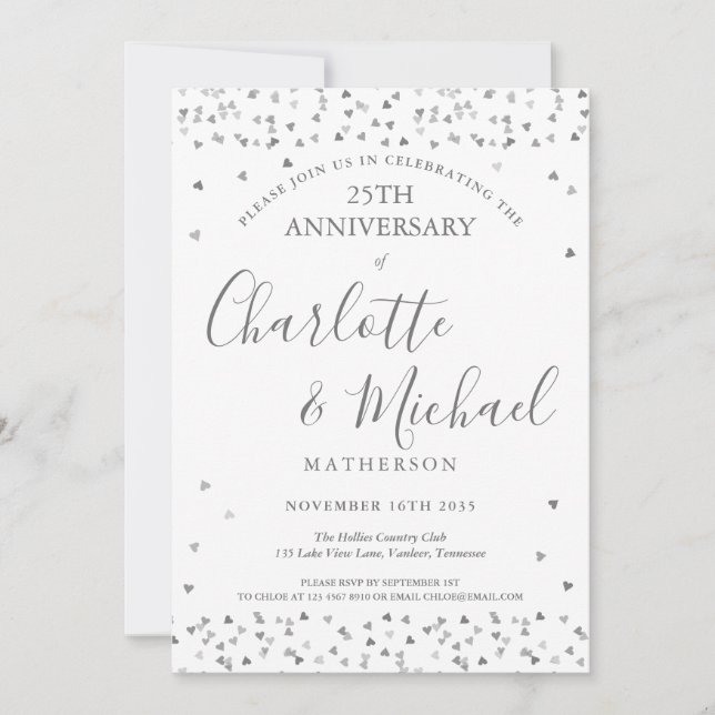 25. Hochzeitstag Silberne Liebe hört Skript Einladung (Vorderseite)
