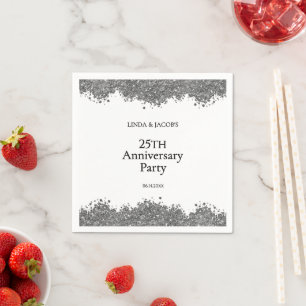 25. Hochzeitstag Silbernes Faux Glitter Serviette