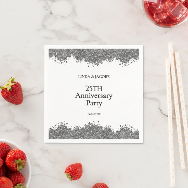 25. Hochzeitstag Silbernes Faux Glitter  Serviette (Beispiel)