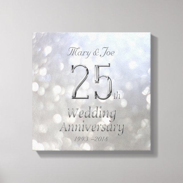 25. Hochzeitstag Silver Bokeh Typografie Leinwanddruck (Vorderseite)