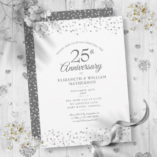 25. Hochzeitstag Silver Hearts Confetti Einladung