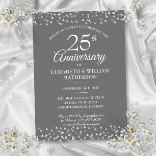 25. Hochzeitstag Silver Hearts Confetti Einladung