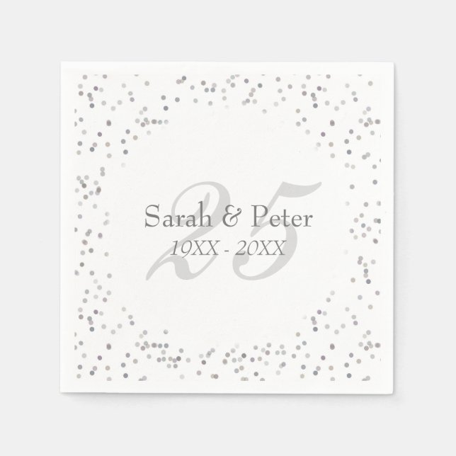 25. Hochzeitstag Silver Stardust Confetti Serviette (Vorderseite)