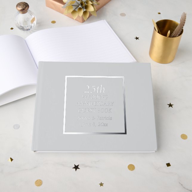 25. Hochzeitstag Simple Silver Stylized Gästebuch (Vorderseite offen)