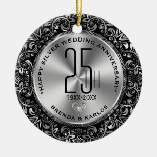 25. Hochzeitstag Vintages silbernes Rahmen Keramik Ornament