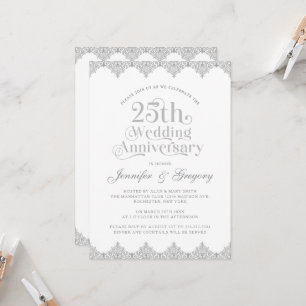 25. Hochzeitstag Weißgraue Typografie Einladung