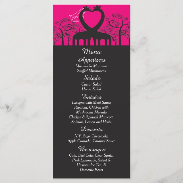 25 Hot Pink Whimsical Giraffe Empfang Menu Cards Menükarte (Vorderseite)