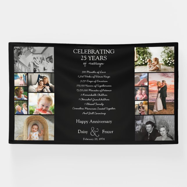 25 Jahre Hochzeitstag Foto Collage bearbeitbar Banner (Horizontal)