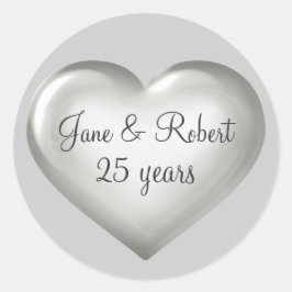 25 Jahre Silberglass Herz Silber Jubiläum Runder Aufkleber