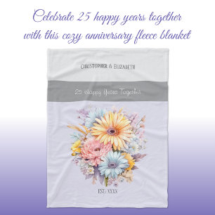 25 Jahre silberne Hochzeitsblumen lila Fleecedecke