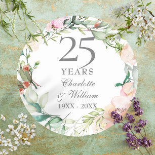 25 Jahre silberne Hochzeitsjubiläumsrosen Floral Runder Aufkleber