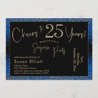 25 Jahre Überraschung Geburtstag Gold & Blau Einladung
