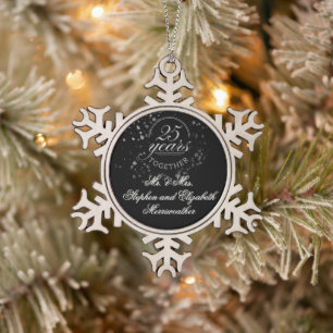 25 Jahre Zusammen Silberhochzeit Schwarz Schneeflocken Zinn-Ornament