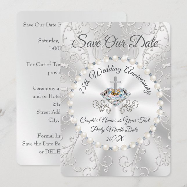 25. Jahrestag der Hochzeit SAVE the DATE Cards Einladung (Vorne/Hinten)