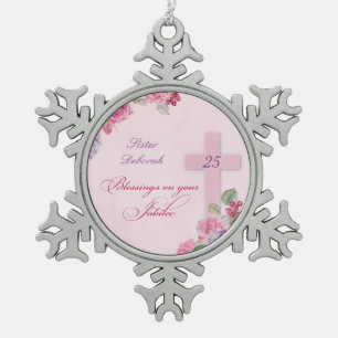 25. Jahrestag des religiösen Lebens katholische Nu Schneeflocken Zinn-Ornament