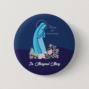 25. Jahrestag des religiösen Lebens Nun Pink Blume Button