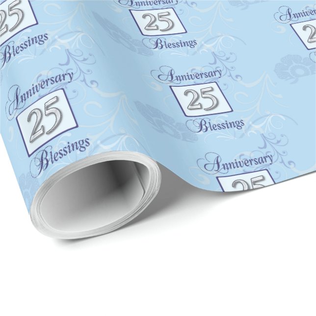 25. Jahrestag in Blau und Silber Geschenkpapier (Rolleneckpunkt)