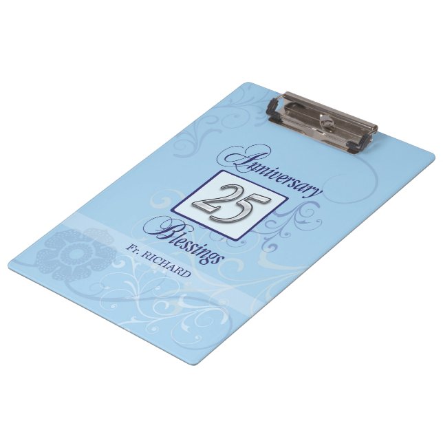 25. Jahrestag in Blau und Silber Klemmbrett (Schrägansicht)