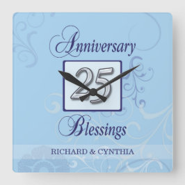 25. Jahrestag in Blau und Silber Quadratische Wanduhr