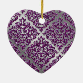 25. Jahrestag Lila Sparkle Silver Damask Keramik Ornament