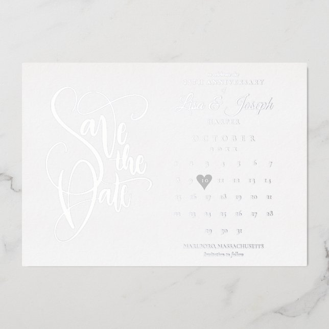 25. Jahrestag Save the Date Kalender Silver Folieneinladung (Vorderseite)