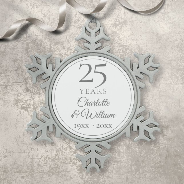 25. Jahrestag Schneeflocken Zinn-Ornament (25th Anniversary Snowflake Pewter Christmas Ornament)