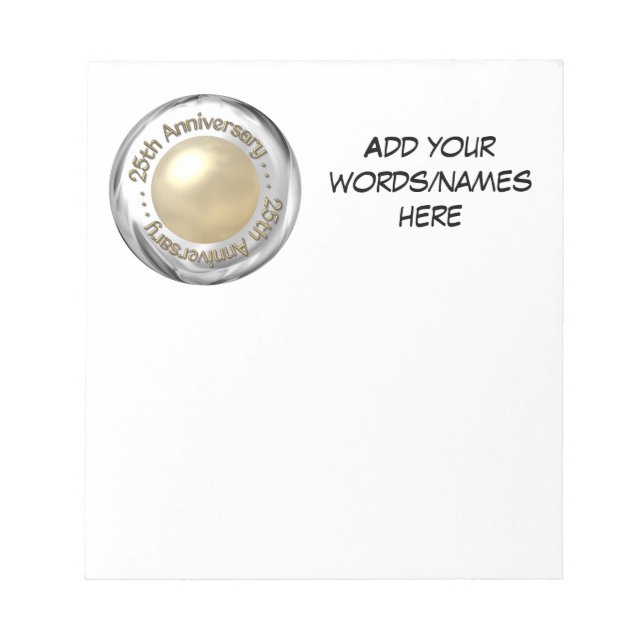 25. Jahrestag ("Silver" und "Pearl" 3-D") Notizblock (Vorderseite)