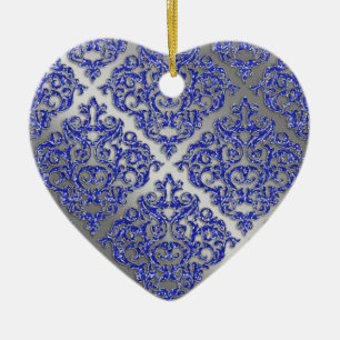 25. Jahrestag Xmas Blue Sparkle Silver Damask Keramik Ornament