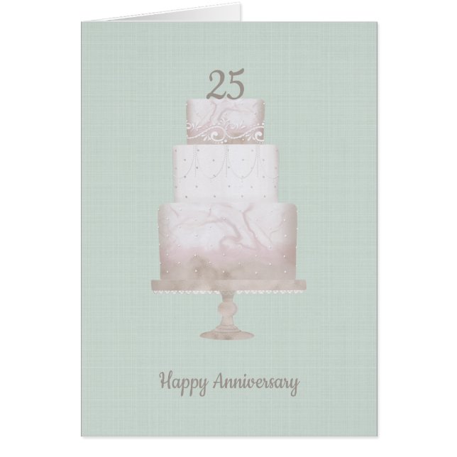 25-jährig Custom Cake Green Linen Card (Vorne)