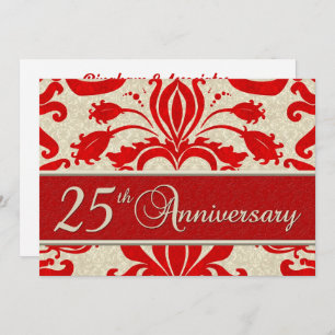 25-jähriges Business Red Damask Einladung