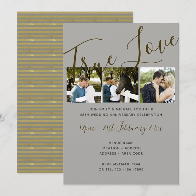 25-jähriges FOTO Collage SILVER Wed Einladungen (Vorne/Hinten)