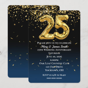 25-jähriges Gold Balloons & Confetti Einladung