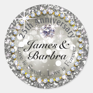 25-jähriges Jubiläum Glitzy Diamond Bling | Silber Runder Aufkleber