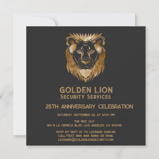 25-jähriges Luxe Black Gold Lion Business-Logo Einladung (Vorderseite)