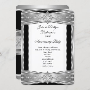 25-jähriges Party Damask Diamond Silver Black Einladung