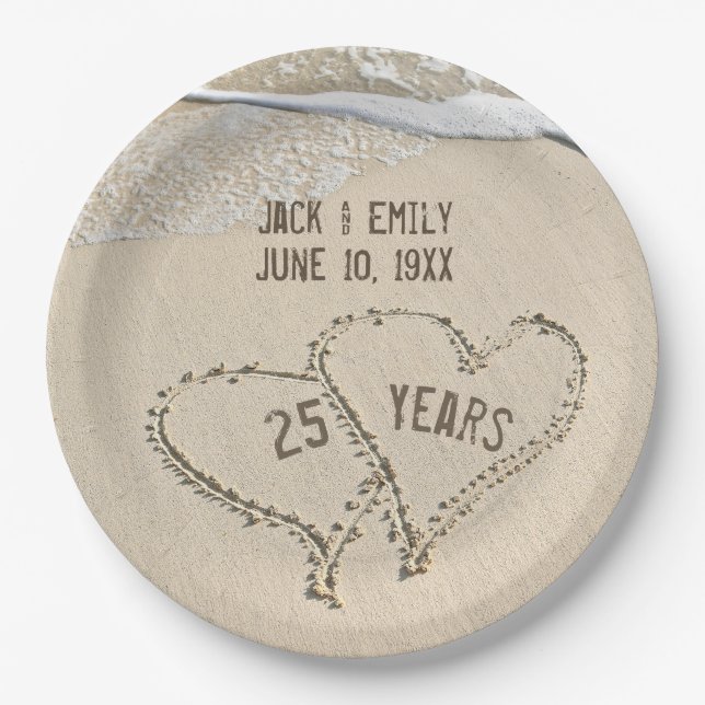 25. Jubiläum Beach Hearts Paper Plate Pappteller (Vorderseite)