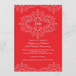 25. Jubiläum Damask Einladung Red White