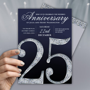 25. Jubiläum Diamant Silber Dunkelblau Jahre Einladung