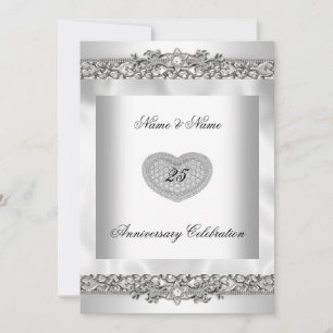 25. Jubiläum Elegant Weiß Silber Herz Spitze 3 Einladung