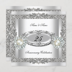 25. Jubiläum Elegant White Silver Pearl Lace 2 Einladung