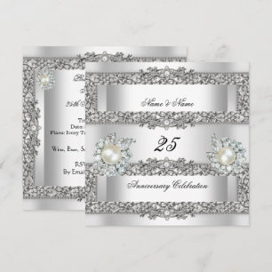 25. Jubiläum Elegant White Silver Pearl Lace Einladung
