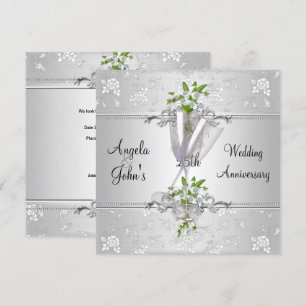 25. Jubiläum Elegantes Silberweiß floral Einladung