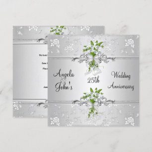 25. Jubiläum Elegantes Silberweiß floral Einladung